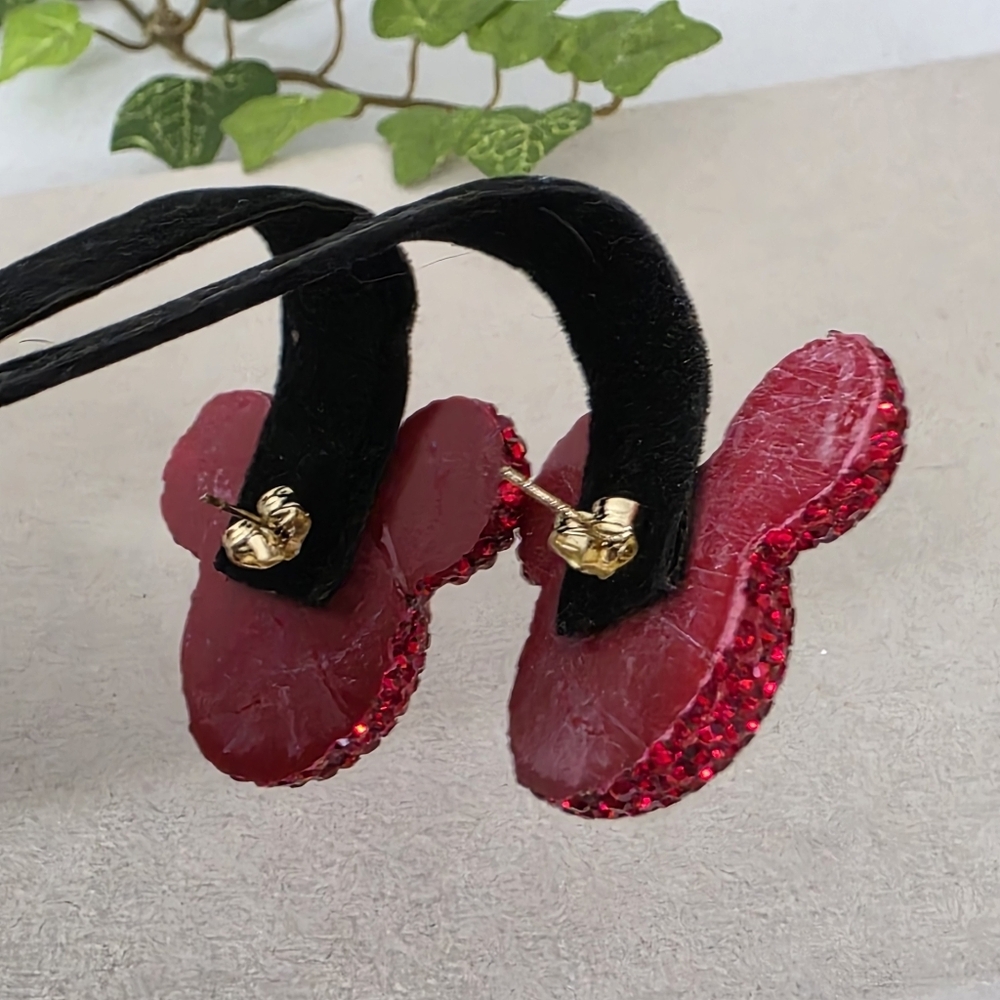Statement Red Rhinestone Mouse Head Earrings - Picture 7 of 9